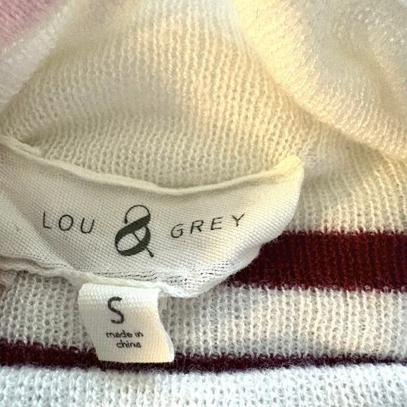 LOFT Lou & Gray Maroon Cream Striped Mock Neck Lightweight Sweater - Small - Picture 6 of 11